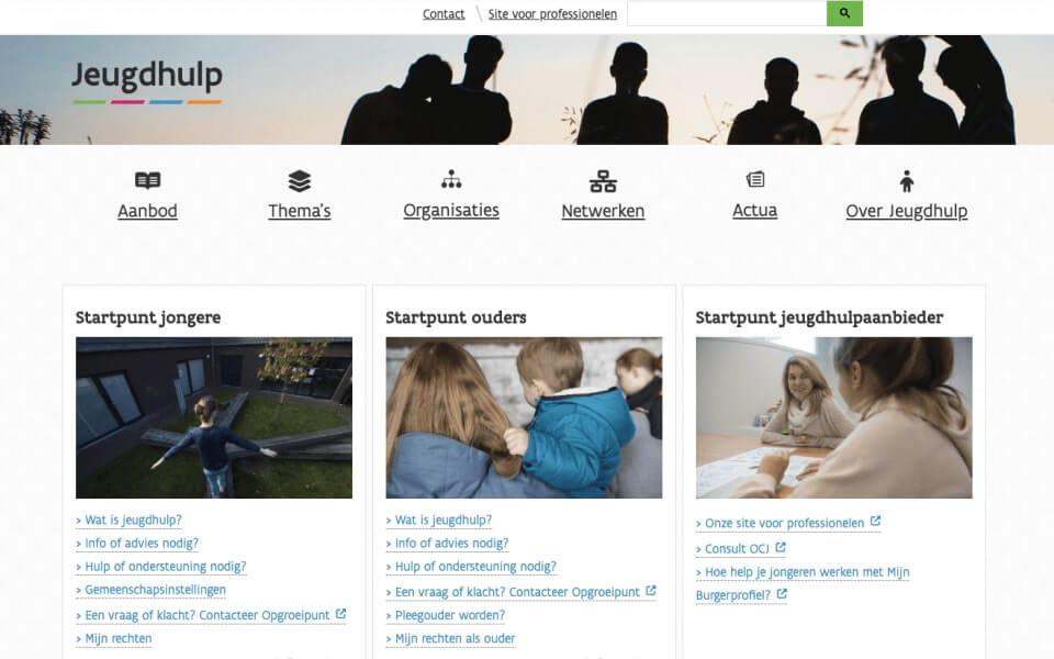 Een screenshot van de jeugdhulp website